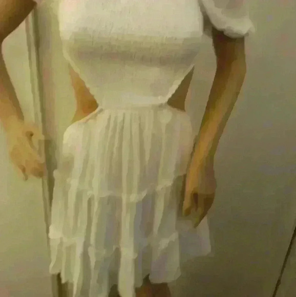 White trendy sexy party  cut out peekaboo boho stretchy casual mini dress M - Picture 2 of 5